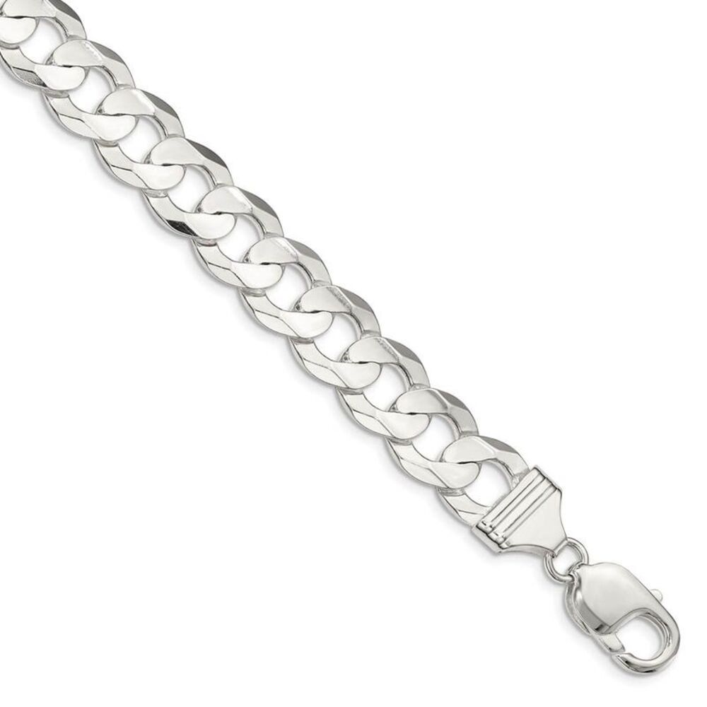 12mm Sterling Silver Solid Concave Beveled Curb Chain Necklace, 24 In